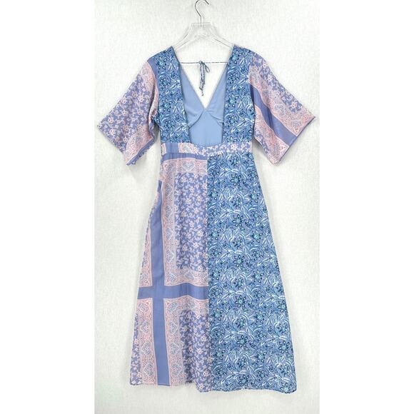 ANTIK BATIK Iloni Open Back Dress Womens Small Cotton Silk Printed Midi V-neck - Picture 4 of 16